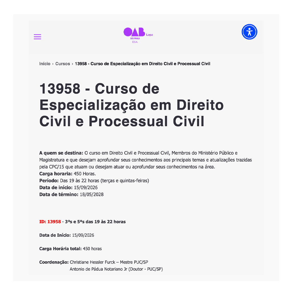📙 ESA Lapa: Curso de Especialização em Direito Civil e Processual Civil